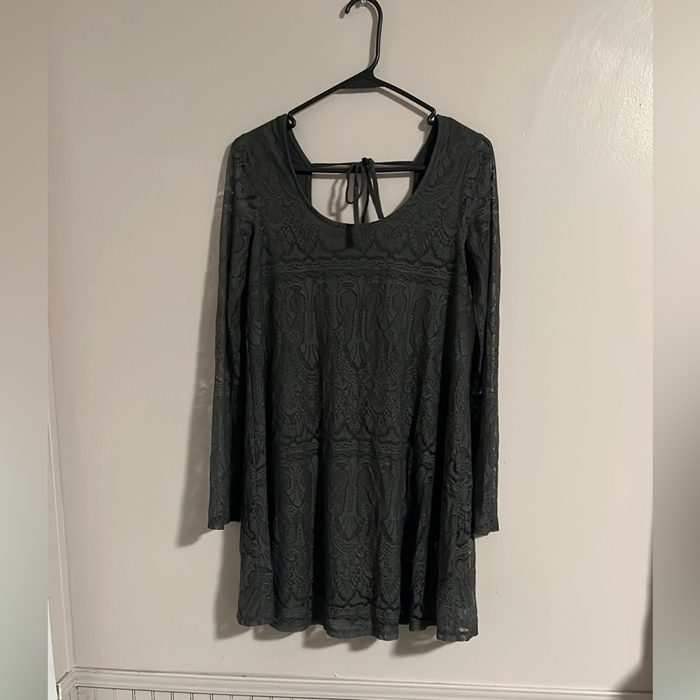 Altar'd State Gray Bishop Sleeve A-line Dress